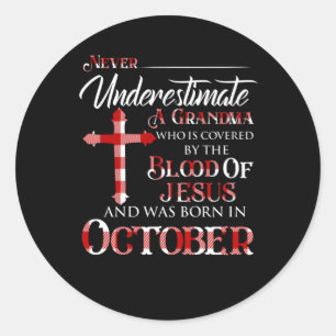 Grandma Who is Covered By The Blood Of Jesus Ronde Sticker