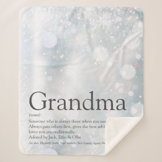 Grandma Winter Holiday Snowflakes Definitie Sherpa Deken (Voorkant)