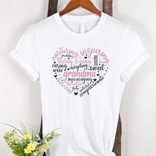 Grandma Word Cloud Pink Heart T-shirt
