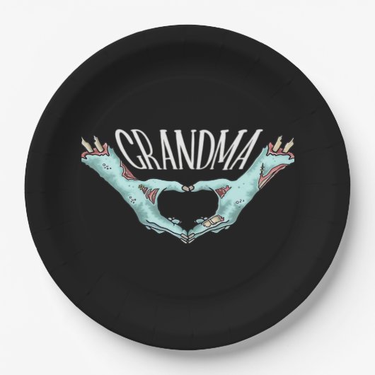 Grandma Zombie Hand Heart Halloween Costume Famili Papieren Bordje (Voorkant)