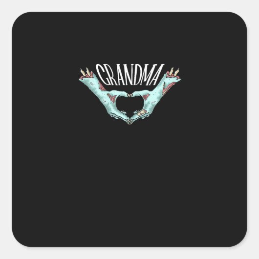 Grandma Zombie Hand Heart Halloween Costume Famili Vierkante Sticker (Voorkant)