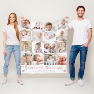 Grandmas Blessings 16 Foto roze Hearts White Fleece Deken