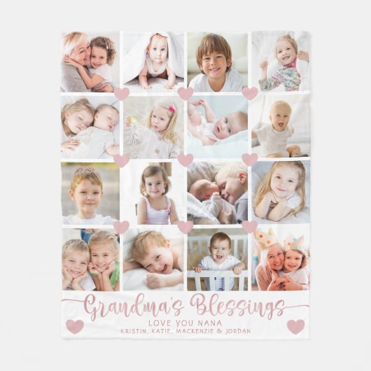 Grandmas Blessings 16 Foto roze Hearts White Fleece Deken (Voorkant)