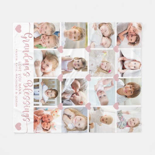Grandmas Blessings 16 Foto roze Hearts White Fleece Deken (Voorkant (Horizontaal))