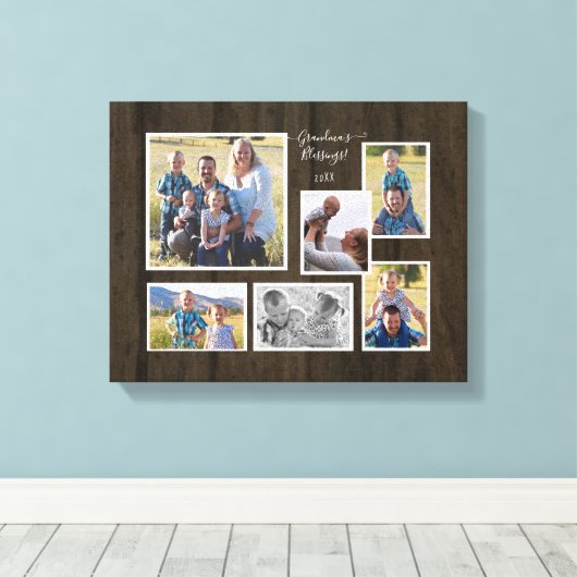 Grandmas Blessings Family Photo Collage Script Canvas Afdruk (Insitu (Houten vloer))