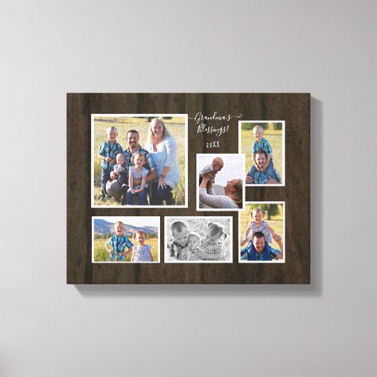 Grandmas Blessings Family Photo Collage Script Canvas Afdruk (Voorkant)