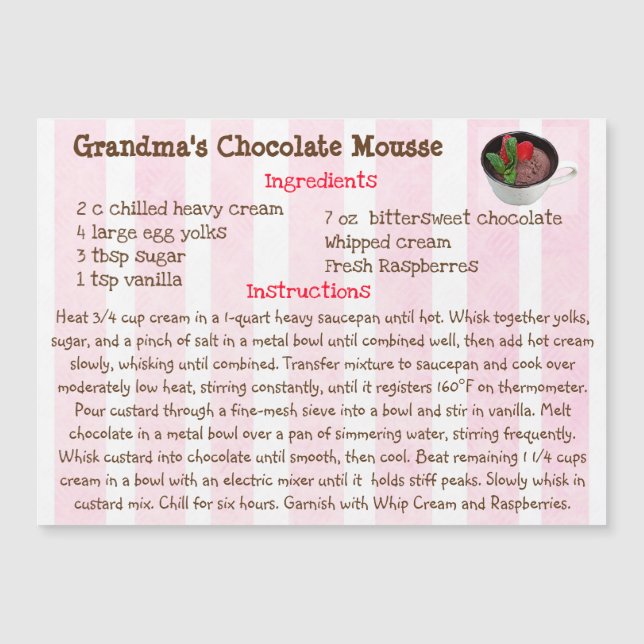 Grandma's Chocolate Mousse Recept Magnetische Kaar (Voorkant)