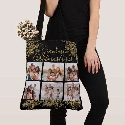 Grandma's Elegant Custom Christmas Photo Collage Tote Bag (Dichtbij)