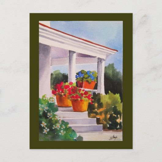 Grandma's Front Porch met bloempotten Briefkaart (Voorkant)