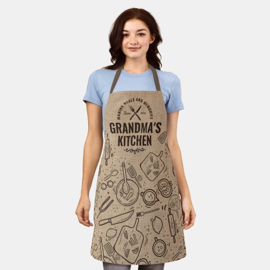 Grandmas Gift Nana Burlap Kitchen Baking Apron  Schort (Gedragen)