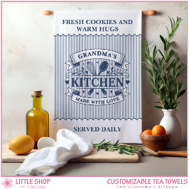 Grandmas Kitchen Blue Stripes Customizable Theedoek