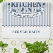 Grandmas Kitchen Blue Stripes Customizable Theedoek (Gevouwen)