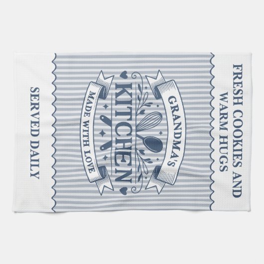 Grandmas Kitchen Blue Stripes Customizable Theedoek (Horizontaal)