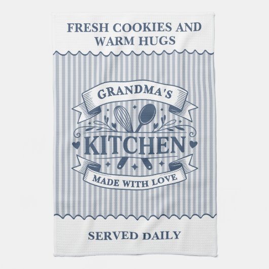 Grandmas Kitchen Blue Stripes Customizable Theedoek (Verticaal)