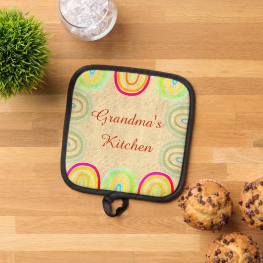 Grandma's Kitchen Folk Rainbow Pattern Pannenlap (Top down)