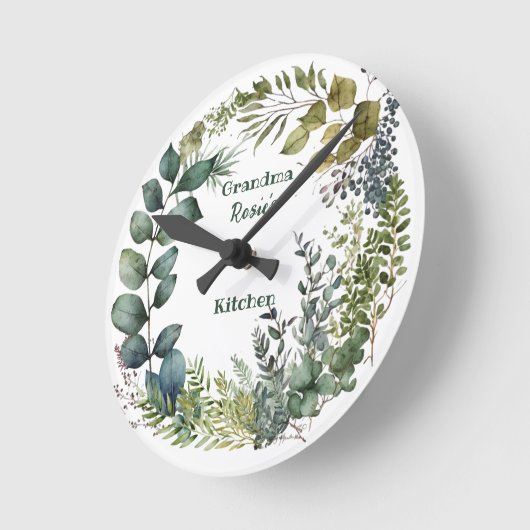 Grandma's Kitchen | Gepersonaliseerde Waterverf Wr Ronde Klok (Hoek)