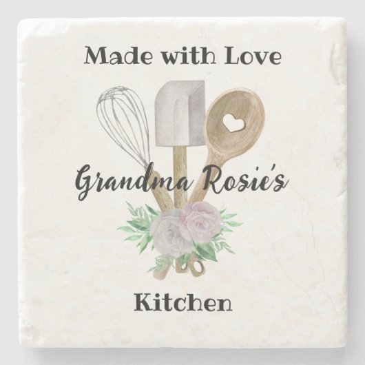 Grandma's Kitchen | Made with Love Personalized Stenen Onderzetter (Voorkant)