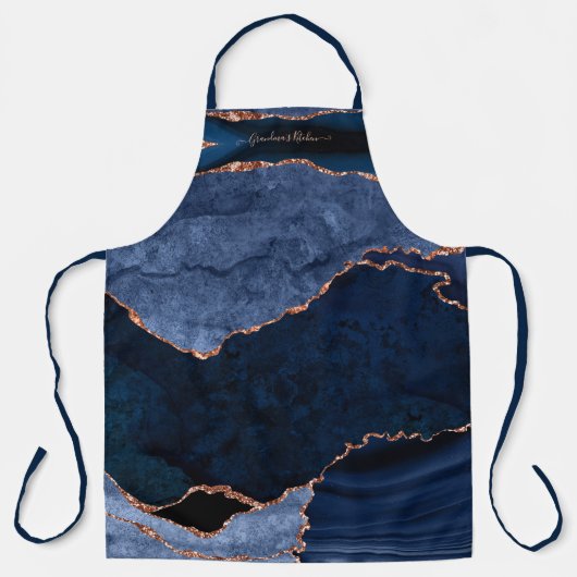 Grandmas Kitchen Marble Agate Roos Gold Navy Blue Schort (Voorkant)