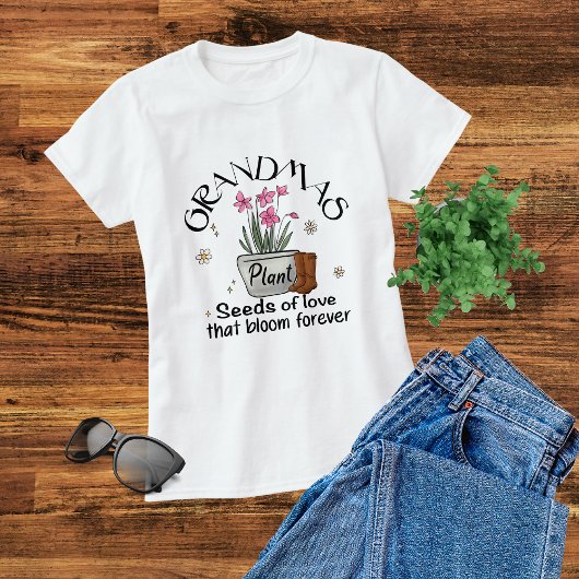 Grandmas Plant Seeds of Love Modern Trendy Flower T-shirt