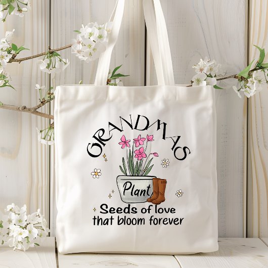 Grandmas Plant Seeds of Love Modern Trendy Flower Tote Bag