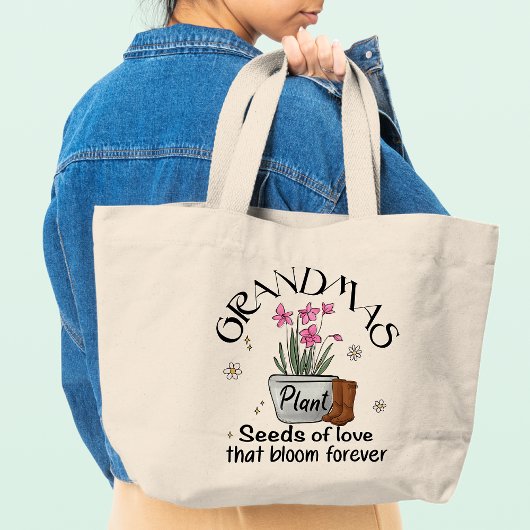 Grandmas Plant Seeds of Love Modern Trendy Flower Tote Bag
