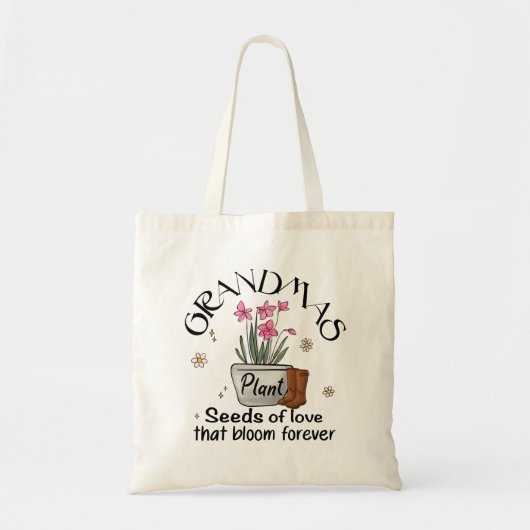 Grandmas Plant Seeds of Love Modern Trendy Flower Tote Bag (Voorkant)