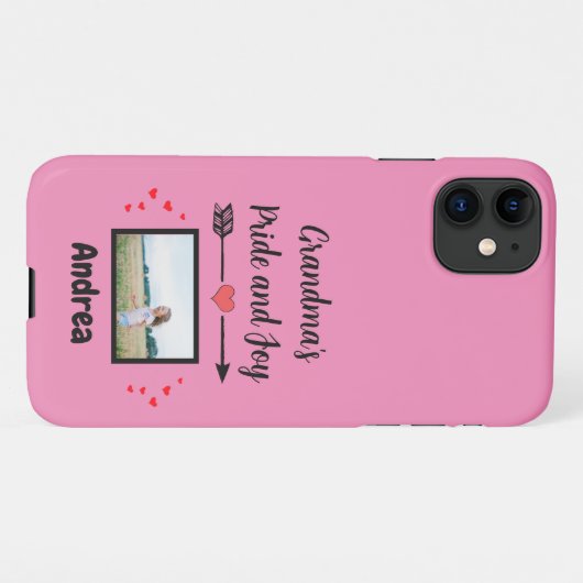 Grandmas Pride en Joy met Harten Foto en Naam iPhone Hoesje (Achterkant horizontaal)