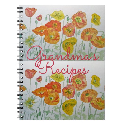 Grandma's Recipes Red Poppy Waterverf Notebook Notitieboek (Voorkant)