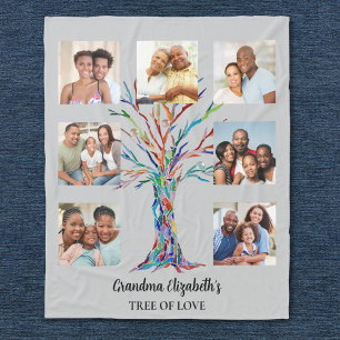 Grandma's Seven Photo Collage Gray Fleece Deken