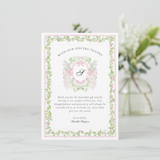 Grandmelliniaanse Botanische Monogram Crest Bedank Bedankkaart (Staand voorkant)