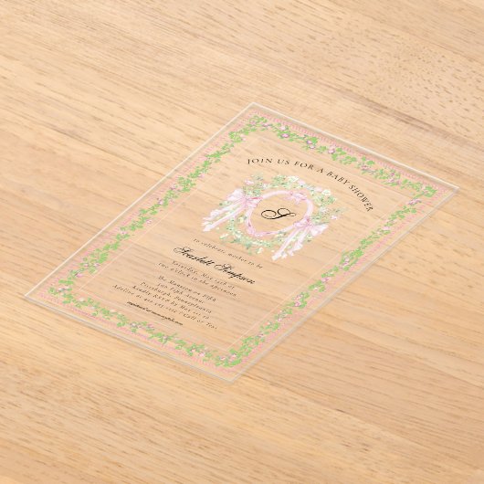 Grandmellinial Botanical Bow Crest  Acryl Uitnodigingen (Laagn)