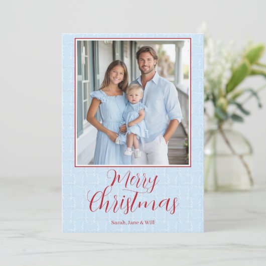 Grandmillenia Lichtblauwe & Rode Kerst Kaart (Staand voorkant)