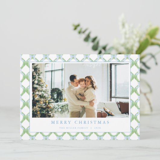 Grandmillenial Blue Christmas-fotokaart Feestdagenkaart (Staand voorkant)
