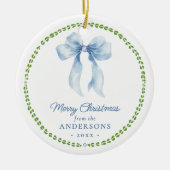 Grandmillenial Bows Baby's eerste kerstfoto C Keramisch Ornament (Voorkant)