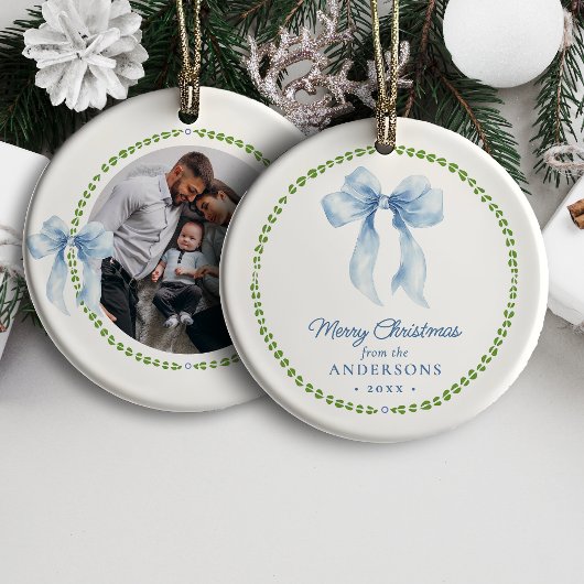 Grandmillenial Bows Baby's eerste kerstfoto C Keramisch Ornament