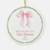 Grandmillenial Bows Baby's eerste kerstfoto Keramisch Ornament (Voorkant)