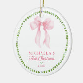 Grandmillenial Bows Baby's eerste kerstfoto Keramisch Ornament (Links)