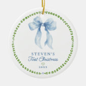 Grandmillenial Bows Baby's eerste kerstfoto Keramisch Ornament (Voorkant)