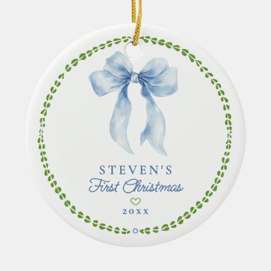 Grandmillenial Bows Baby's eerste kerstfoto Keramisch Ornament (Voorkant)