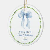 Grandmillenial Bows Baby's eerste kerstfoto Keramisch Ornament (Links)