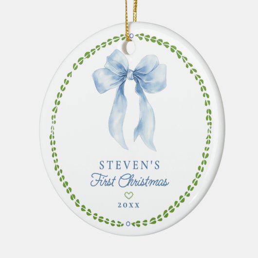 Grandmillenial Bows Baby's eerste kerstfoto Keramisch Ornament (Links)