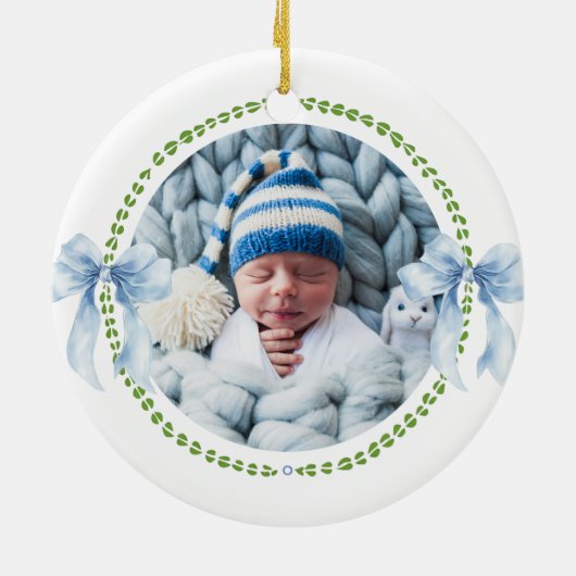 Grandmillenial Bows Baby's eerste kerstfoto Keramisch Ornament (Achterkant)