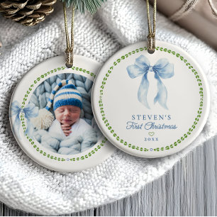Grandmillenial Bows Baby's eerste kerstfoto Keramisch Ornament