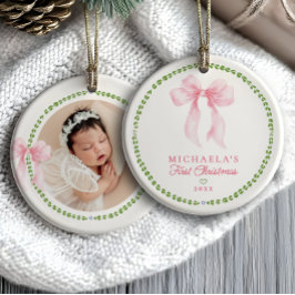 Grandmillenial Bows Baby's eerste kerstfoto Keramisch Ornament