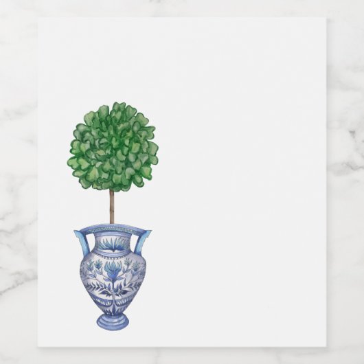 Grandmillenial buxus topiary blauwe chinoiserie wijn etiket (Enkel label)