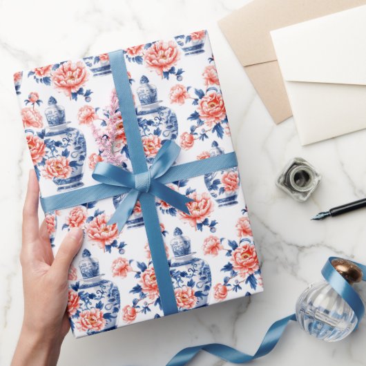 Grandmillenial Chinoiserie Ginger Jar Pink Peonies Cadeaupapier (Geschenken)