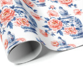 Grandmillenial Chinoiserie Ginger Jar Pink Peonies Cadeaupapier (Rol Hoek)