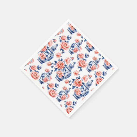 Grandmillenial Chinoiserie Ginger Jar Pink Peonies Servet (Hoek)