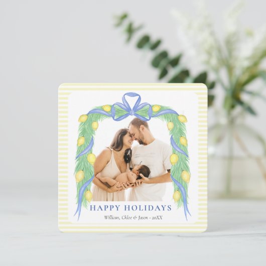 Grandmillenial citroen blauw Chinoiserie één foto Feestdagenkaart (Staand voorkant)