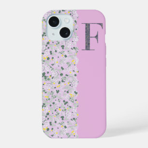 Grandmillenial MONOGRAM F LILA KLEINE BLOEMEN iPhone 15 Case